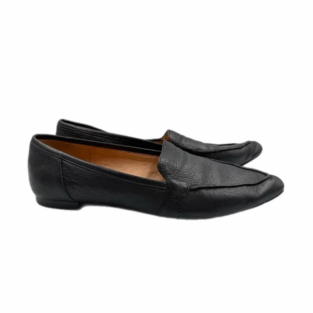 Corso Como Jatiba Black Leather Slip On Pointed Toe Polished Office Flat Loafers